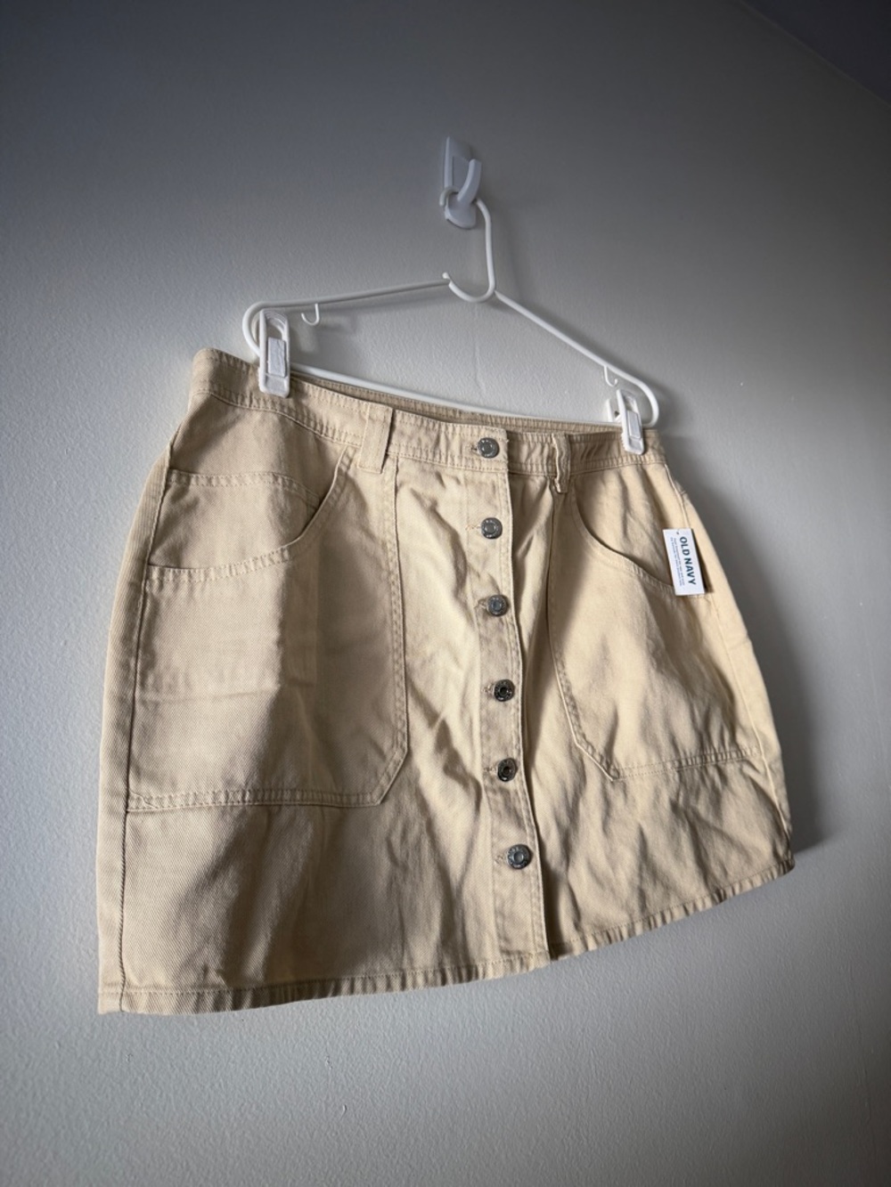 Old Navy Beige Button-Front A-Line Mini Skirt